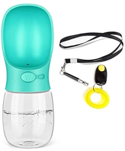 AcserGery Hunde Wasserflasche, 350ml BPA Hund Trinkflasche mit Senden Pfeife und Hundetrainer (Blau)
