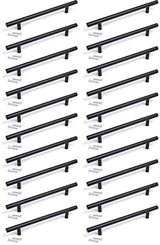 BSM Marketing T bar Handle knob Black Finish Kitchen Bedroom Bathroom (20, 128mm Hole Centres)