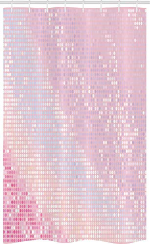 ABAKUHAUS Modern Schmaler Duschvorhang, Abstraktes Disco-Ball-Muster, Badezimmer Deko Set aus Stoff mit Haken, 120 x 180 cm, Baby Pink Hellrosa