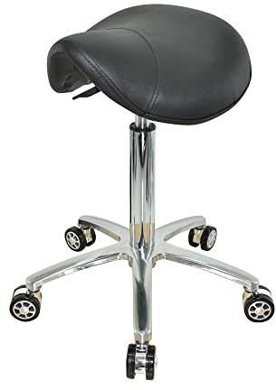 VAKON SALON - Sattelsitz Rollhocker höhenverstellbar von 55-75 cm, Drehhocker, Rollhocker, Praxishocker, Bürohocker, Sattelhocker