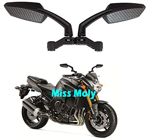 Espejo Retrovisor de la Motocicleta, 8mm 10mm Street Bike Moto Espejos para XJR1300 XJ6 FZ1 FZ6 MT-09 V-Max (Carbón)