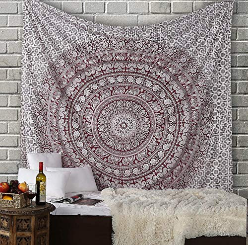 RAJRANG BRINGING RAJASTHAN TO YOU Mandala Wandbehang Wandteppich Dekorative Strandtuch Hippie Wandteppich Elefant werfen Wandteppich 228 x 213 cm Kastanienbraun