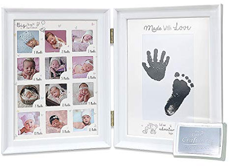 Baby Handprint Kit und Footprint Fotorahmen für Neugeborene, Babyprints Papier & Stempelkissen Denkwürdige Andenken für Babyparty Geschenkset, Dekorationen für Raumwand oder Kinderzimmer Dekor (Weiß)