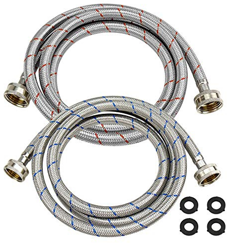 Beaquicy 6 Ft Washer Stainless Steel Hoses Braided Stainless Steel Water Supply Line - Hot and Cold Striped Water Supply Lines for Washing Machine - 2 Pack