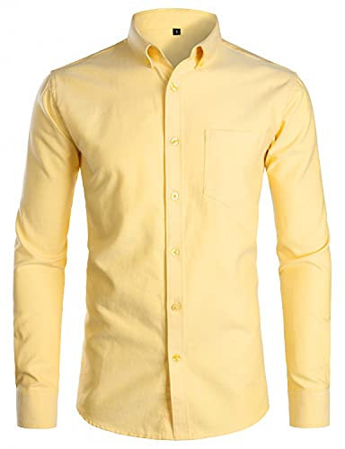 PARKLEES Chemise Oxford décontractée à manches longues pour homme, jaune, XL