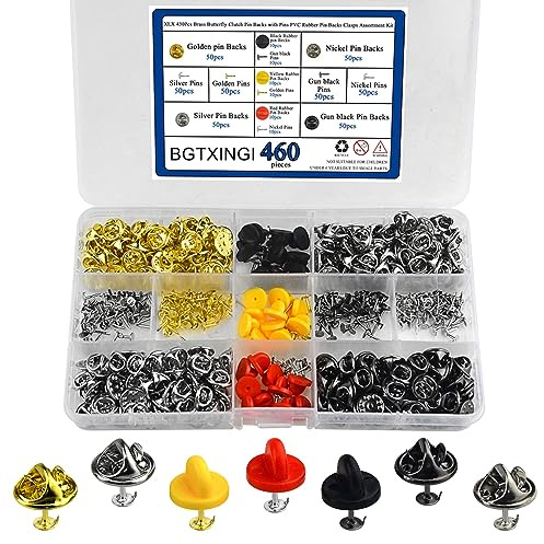 BGTXINGI Lot de 460 fermoirs papillon de 11,5 mm en caoutchouc PVC argenté doré noir avec attaches vierges de 10 mm pour la fabrication de bijoux et les travaux manuels