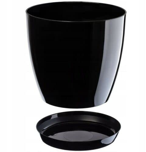 B2C Plant Pot Flower 20 Colours 9 sizes Gloss Plastic Plant Pots Planter Saucer Tray Deco (20 cm/ 7.9 inch, Black)