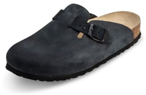 Original VITAFORM Clogs I Nubukleder-Pantoletten für Herren in Blau I Größe 50 I Langlebig & gelenkschonend mit Korkfußbett & Velourslederbezug I Echtes Wildleder I Echte Handwerkskunst