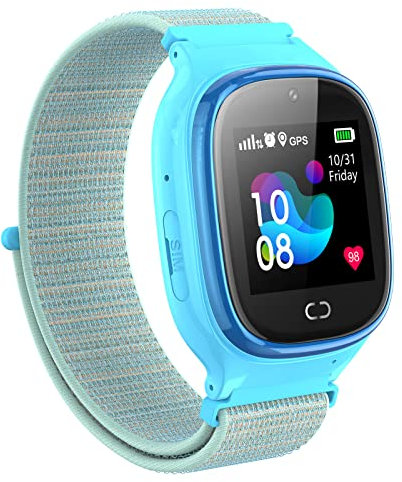PTHTECHUS GPS-Positionierung Smartwatch für Kinder, 1,37'' LED Touch Digitalkamera Kinderuhr Support Spiel Anruf Wecker SOS Sprach Chat Smart Watch, Kindergeschenk 5-12 Jahre, Blau