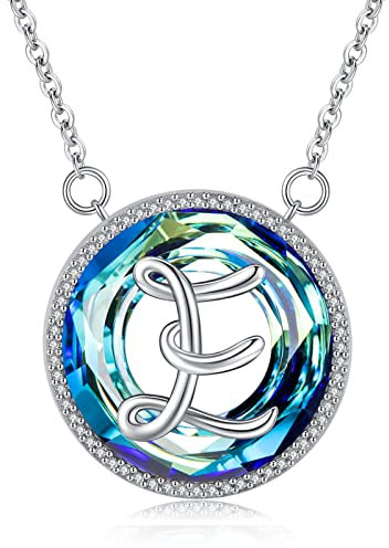 Eusense Letra E Colgante 925 Plata Azul Redondo Cristal Collar Inicial Collar Mujer para Su Novia Día de la Madre Aniversario Navidad Día de San Valentín Regalos de Cumpleaños, 18+2
