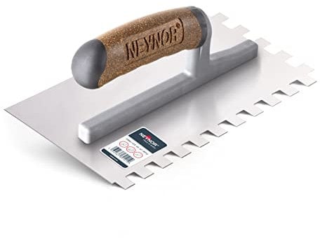 NEYNOR® llana dentada inoxidable TD - Pro llana dentada acero inoxidable - llana dentada para colocación de baldosas - Espátula dentada - Made in EU - Dentado 12x12 mm