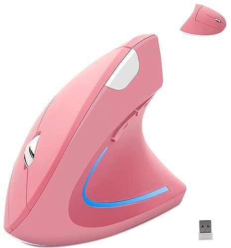 Wireless Mouse Ergonomic Vertical Mouse Ergo High Presion Optical Lightweight Cordless LED Light Cute Wireless Mouse for Laptop Computer Mac Office Girl Boy Adults Gift , 800/1200/1600 DPI, 6 Buttons