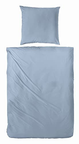 Beddress - Luxus-Satin-Bettwäsche, Uni Rauchblau, 155x220 + 80x80 cm, 100% Baumwolle, OekoTex