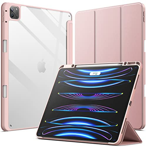 JETech Funda para iPad Pro 12,9 Pulgadas (2022/2021/2020/2018) con Portalápiz, Clara Transparente Carcasa Trasera Slim Soporte Antigolpes Cover Tableta (Oro Rosa)