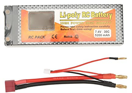 Fdit Batterie Lipo 5200mAh, Taux de Décharge 30C 7.4V 2S T-Plug RC Batterie Convient au Modèle de Voiture D'hélicoptère RC