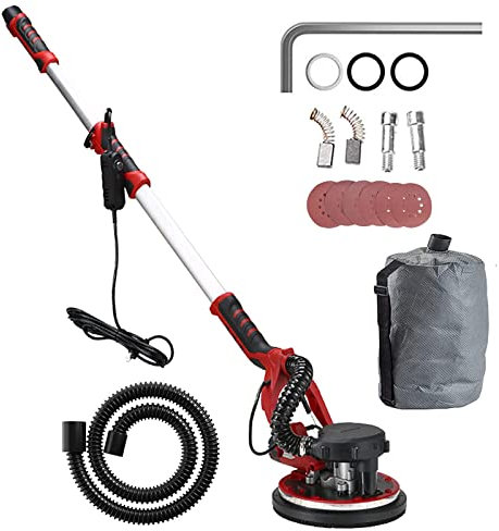 Levigatrice per Muro, Levigatrice a Giraffa,Levigatrice a Secco,5 velocità Regolabili, Manico Telescopico 130-200cm,Ф230mm,con Illuminazione a Doppia Striscia LED a 360º,50sandpaper