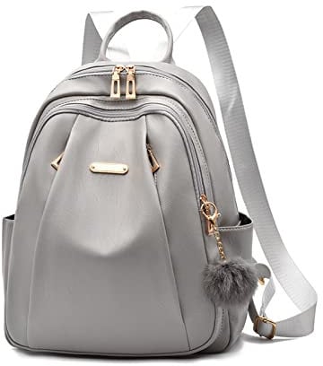 NICOLE & DORIS Rucksack Frauen Modern Rucksack Damen Groß Anti Diebstahl Rucksäcke PU Leder Wasserdichter Schulrucksack Cityrucksack Daypack für Reisen Freizeit Arbeit Grau