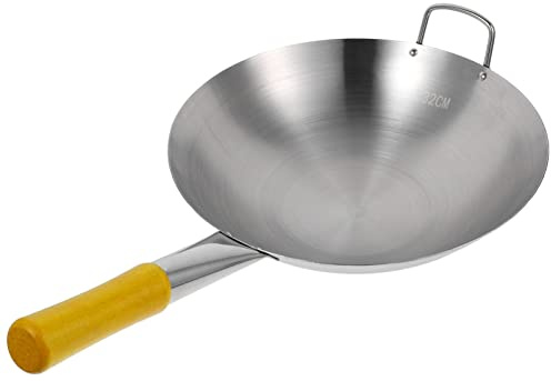 BESTonZON Edelstahl-Wok-Pfanne Mit Griff Rührpfanne Antihaft-Wok-Küchenkochgeschirr Für Elektro-Induktions- Gasherde 32Cm, Silber