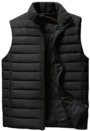 ORANDESIGNE Homme Noir Gilet Duvet Slim Légère Veste Blouson Doudoune sans Manches Manteau Matelassée Rembourrée Coton Down Jacket à Capuche Amovible Sport Décontracté B XL