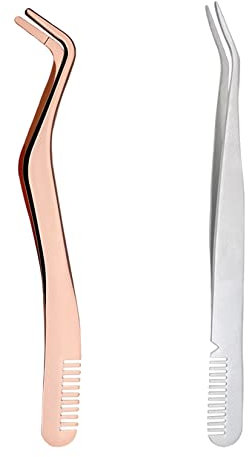 2 pinzette per ciglia, pinzette per extension in acciaio inox, con pettine