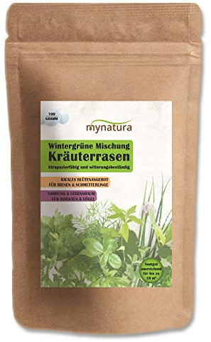 Mynatura Kräuterrasen Kräuter | Rasen | Rasenfläche | Vielfalt | witterungsbeständig | Insekten | Vögel | Bienen (5x100g)