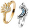 UNE DOUCE Celestial Sun and Moon Ring Set, Sparkling Sun Ring/Blue Moon Ring with 14k Gold/Silver Plating, Friendship Promise Ring, Stackable Celestial Rings, Gift for Women, Messing, Zirkonia