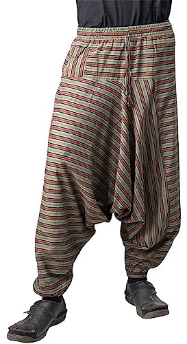 Kunst und Magie Bunte Unisex Aladin Haremshose Wellnesshose Wohlfühl Hose, Farbe:Rot/Grün