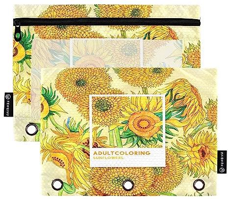 Mnsruu Sunflowers Vincent Van Gogh Federmäppchen mit 3 Ringen, mit Reißverschluss, transparentes Fenster, Schreibwarentasche zur Aufbewahrung von Schul- und Bürobedarf, 2 Stück, mehrfarbig,
