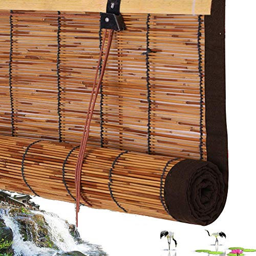Rollos aus Bambus, Lamellenvorhang, Rollladen aus Schilf, leichte Filterrollos, dekorative Vorhänge für Tür/Außen/Innenbereich, Design mit braunen Kanten (135 x 230 cm/53 x 91 Zoll)