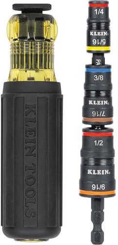 Klein Tools 32910 Impact Driver, 7-in-1 Impact Flip Socket Set with Handle, 6 Hex Driver Sizes Plus a 1/4-Inch Bit Holder