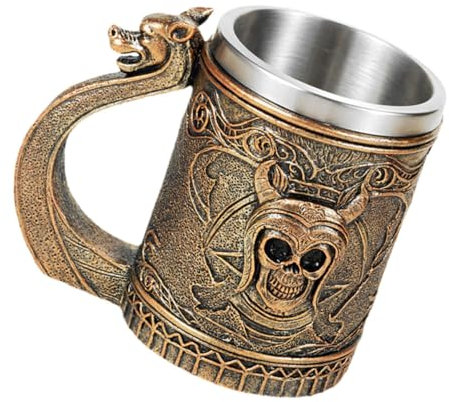 DECHOUS Taza De Calavera Creativa De Resina Vaso De Inoxidable Para Bebidas Para Hogar y Celebraciones Diseño Retro De Pirata Compatible Café Whisky