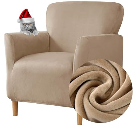 Highdi Elastischer Sesselbezug, Samt, Clubsessel, 1-Sitzer mit Armlehnen, Cocktail Universal, weich, Bezug für Sessel, abnehmbar, waschbar, für Hotel Wohnzimmer (Kamel)