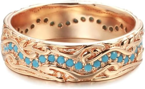 VaEven Trendiger 585 Roségold Vollkreis-Ring Exquisiter türkisfarbener stapelbarer Fingerring für Frauen feiner Vintage-Schmuck