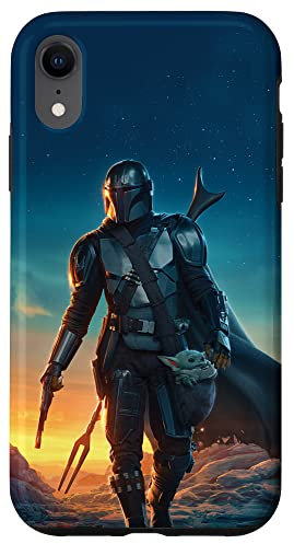 Coque pour iPhone XR Poster Star Wars : Le Mandalorien et Grogu au coucher du soleil