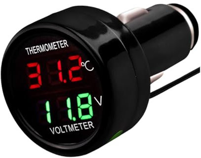 CGEAMDY Auto-Digital-Voltmeter-Thermometer Dc 12v, 2 in 1 Temperatur Tester Spannung Monitor Meter Zigarettenanzünder Mit Lcd-Digitalanzeige(rot und grün)