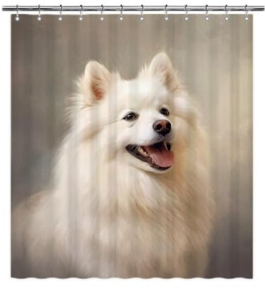 Ganshan Bi Duschvorhang mit niedlichem amerikanischem Eskimo-Hund, bunt, Tier-Kunstdruck, Badvorhänge für Badezimmer, Heimdekoration, mit 12 Haken, wasserdichter Stoff, 168 x 183 cm