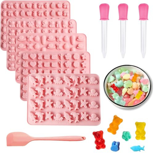 MIYUANGKJ 5 STK Gummibärchen Form Bonbon Formen Silikon Hundekekse Backform Hundeleckerli Silikonform Eiswürfelform Schokoladenform Herz für Süßigkeiten Gelee Schokolade, Rosa Satz