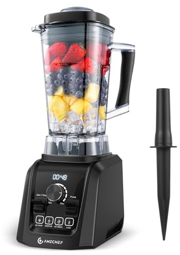 AMZCHEF 2000W Blender Smoothie Maker, Smoothie Blender with 2L Jug, 32000RPM for Kitchen, 6 Blades in 2 Layers, 4 Preset Menus, Classic Black