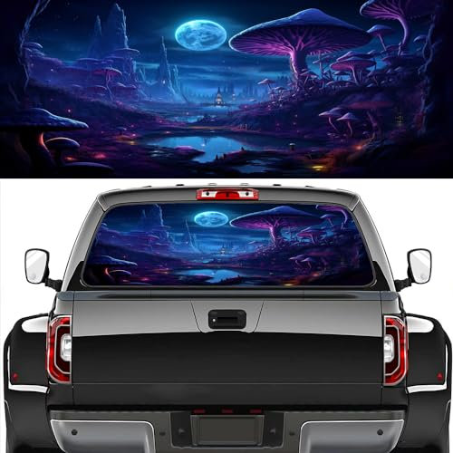 For SUV, LKW, Van, Auto, personalisieren Sie LKW-Heckfenster-Aufkleber, verträumter Wald, Auto-Heckfenster-Aufkleber, Vollmond, bunte Pflanzen, Seen, LKW-Aufkleber, Aufkleber, Heckfenster-Grafik for L