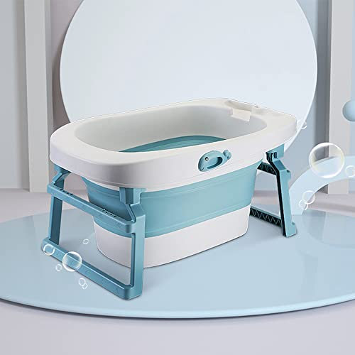 Grand Baignoire Pliable Bébé, La baignoire pour bébé convient aux nouveau-nés aux tout-Trou de Drainage et Pieds Antidérapants,pour Bébé de 0 à 36 Mois-3 en 1-bleu