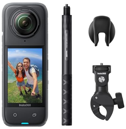 Insta360 X4 Paquete Motero - Cámara de acción Impermeable 8K 360, Vídeo 4K Gran Angular, Efecto Selfie Stick Invisible, Protectores de Lente Extraíbles, 135 Min Batería, Edición IA, No Tarjeta MicroSD