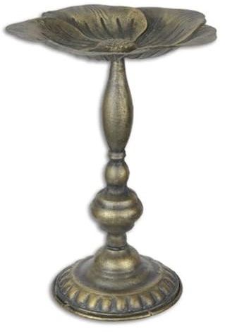 Jugendstil Vogeltränke mit Ständer aus Eisen in Bronze Romantische Gartendeko Vogelbad Höhe 34 cm