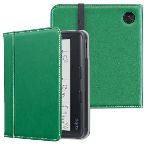 Derwere Étui pour Kobo Libra 2/Kobo Libra Colour Coque,pour Tolino Vision 6/Tolino Vision Color Housse avec Dragonne,Vert