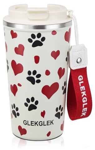 Travel Mug for Hot Drinks 510ml, Insulated Coffee Cup Double Walled Spill Proof Novelty Heart Print Thermal Mug for Boy Girl Gift