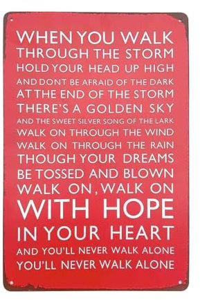 Liverpool Football Gifts, Liverpool Gifts for Men Women, You'll Never Walk Alone Tin Sign Vintage Liverpool Signs for Wall Decor Hanging Decorations