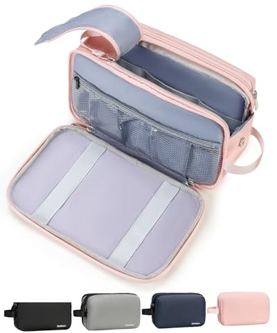 Chakipee Trousse de Toilette de Voyage pour Femmes, Trousses de Toilette étanche, imperméable à Double Fermeture éclair, Sac de Rangement pour Outils de Brosse cosmétique avec poignée (Rose)