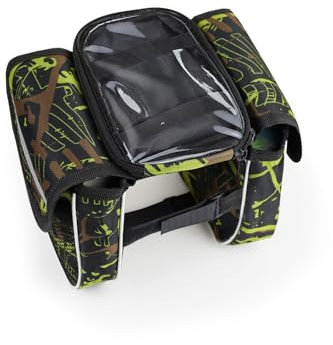 FuninCrea Fahrradtasche Rahmen wasserdichte Fahrrad-Doppelpacktasche Fahrradtasche Gepäckträger Lenkertasche Fahrrad mit Abnehmbarer Touchscreen-Telefonhalterung und Regenschutz (Grün)