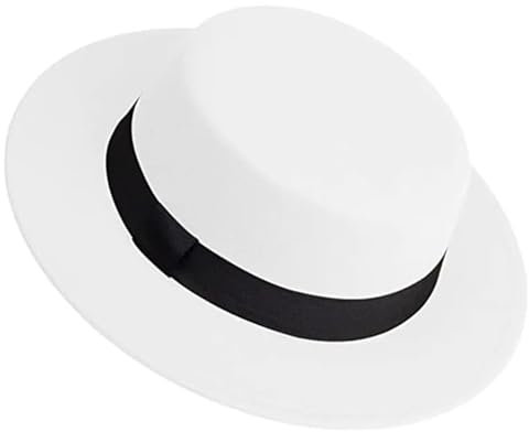 GSCLZ Herren Damen Weißer Fedora-Hut, Flacher Hut, Filzhut, breite Krempe, Wintermütze FüR Zauberer, Fasching(White)