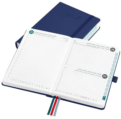 BEZEND 16-Monate Kalender 2025 2026 (Sep 25-Dez 26), Tagesplaner 1 Tag 1 Seite mit Zeitleiste, 30 Minuten Takt Tageskalender din B6 12 x 17 cm, Terminplaner 25/26 mit PU-Leder Hardcover, Blaubeere