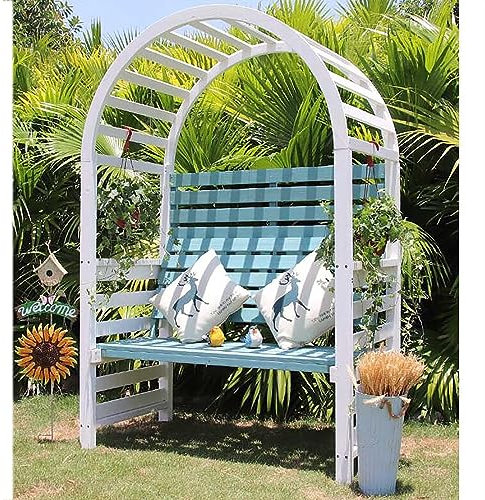 Banc d'extérieur En Bois avec Arche de Jardin, Pergola En Forme d'arche avec Construction En Bois Naturel, Bancs Ergonomiques for 2 Personnes for Petites Cours, Auvent de Porche, Porte d'entrée(Blue)